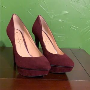 Jessica Simpson burgundy platform heels
